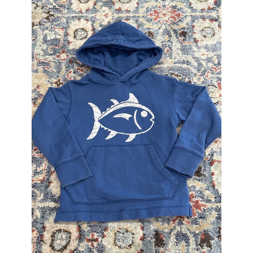 Southern Tide Hoodie Boys XS 4-5 Blue Skipjack Fish Graphic Pullover EUC